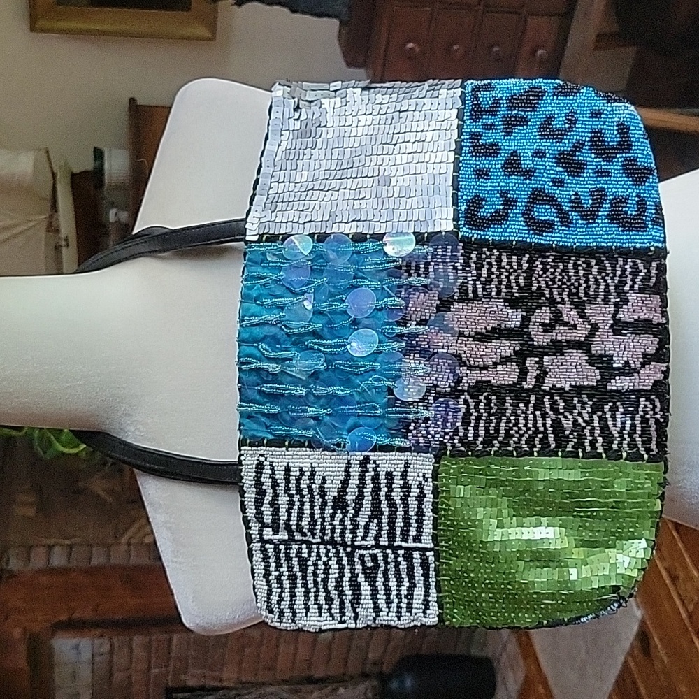 1990s CHRISTIANA METALLIC BEADED PATCHWORK HANDBAG